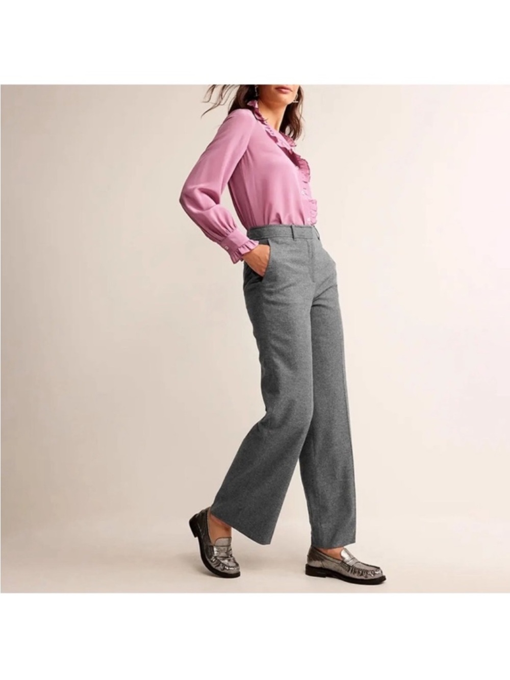 Boden Westbourne Wool Blend Wide Leg Pants/Trousers Sz 10 Regular Gray Lined